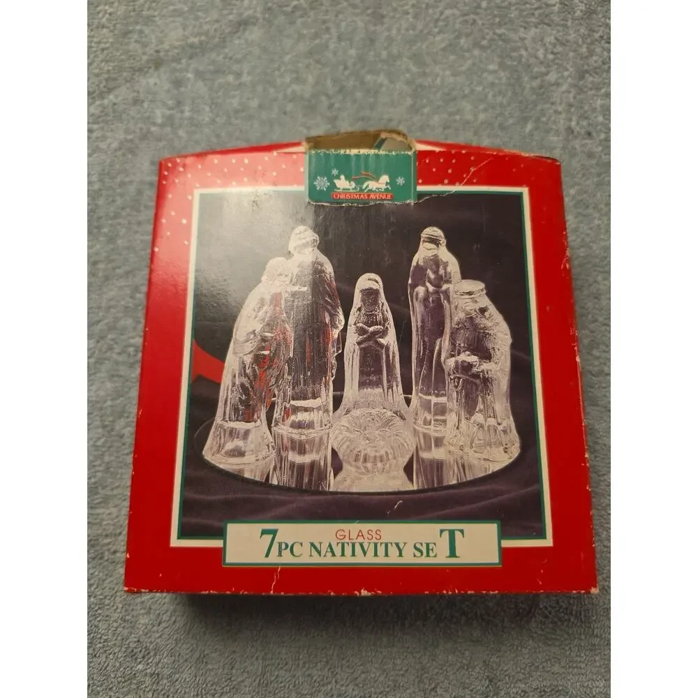 Vintage Clorwood Distributors Glass Christmas Nativity Set 7 Pc Clearwater FL